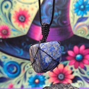Lapis Lazuli Tumbled Gemstone Corded Pendant